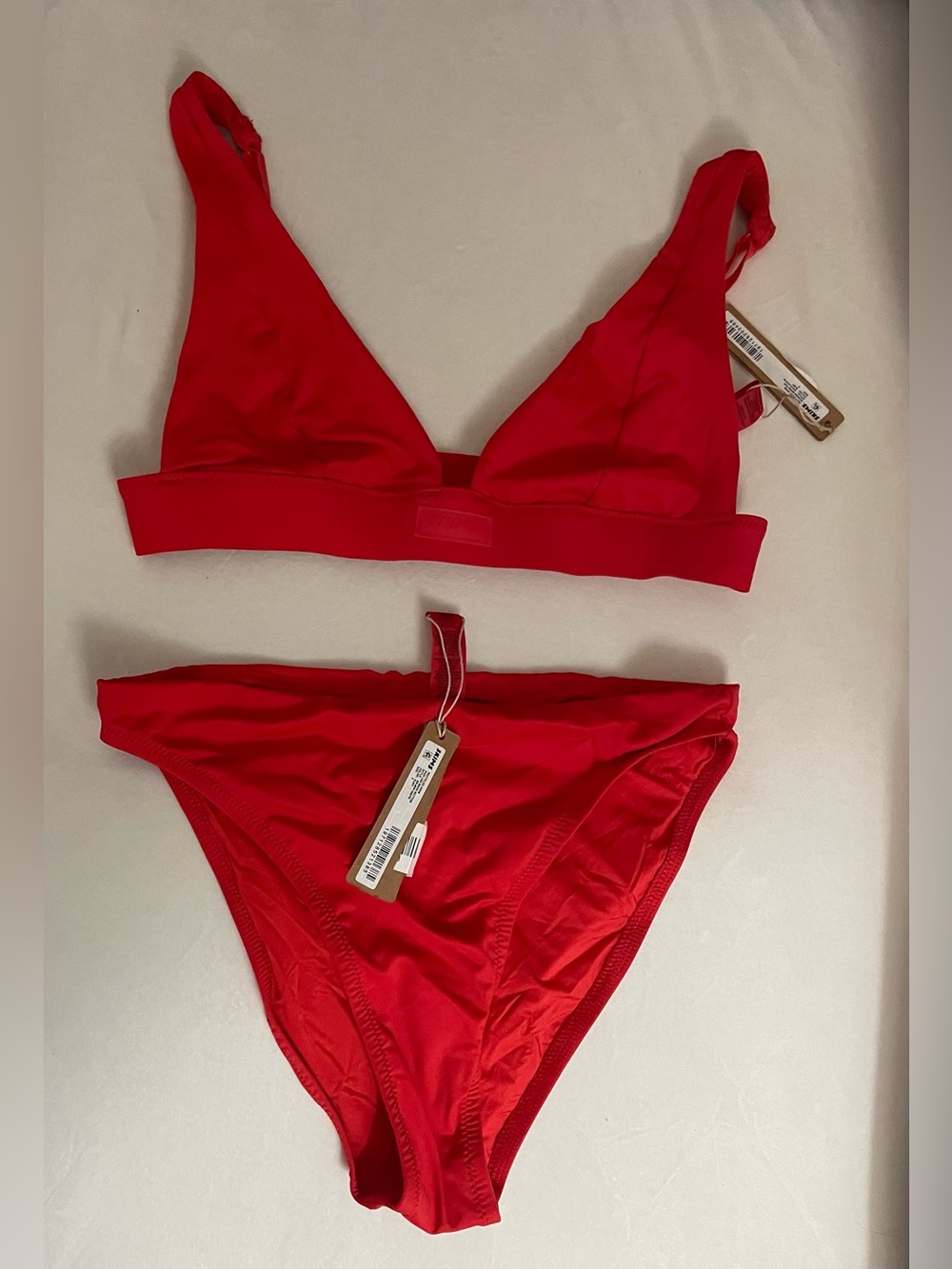 SKIMS 2pc SET NWT Plunge Bikini Top & High Leg Bikini Bottom Ruby Red Size S